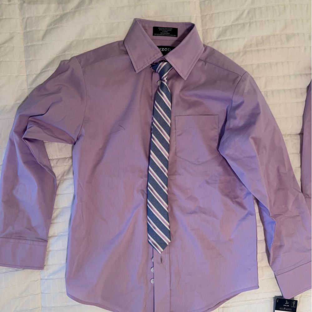 NWT Boys IZOD Purple Dress Shirt & Tie Set Size 8